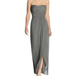 Dessy Collection Vivian Diamond 10 Grey Formal Maxi Dress Strapless Ruched Bust